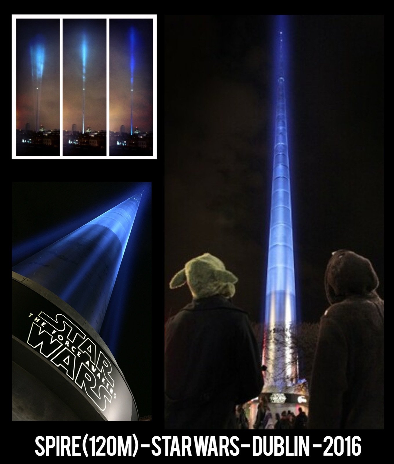 The Spire, Dublin, iluminado como um feixe de luz